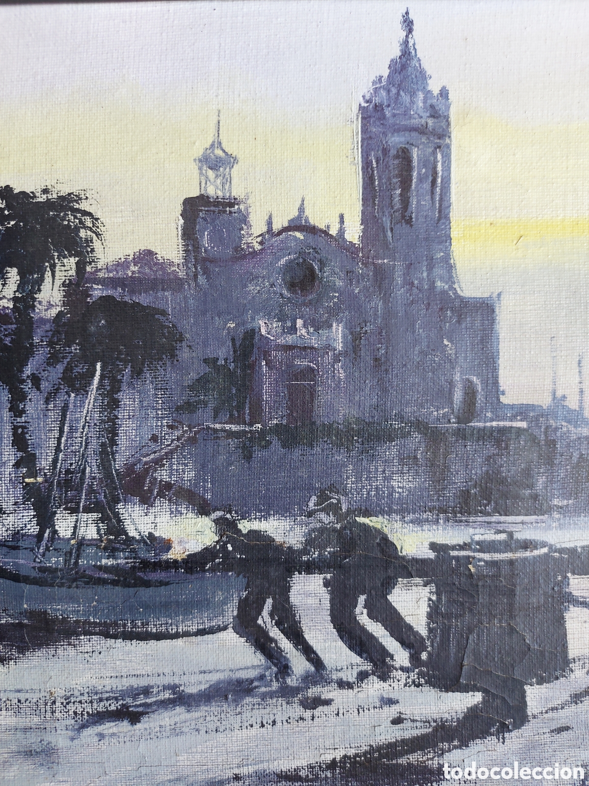 Arte: &rdquo;TREIEN LA BARCA&rdquo; OLEO SITGES EPOCA