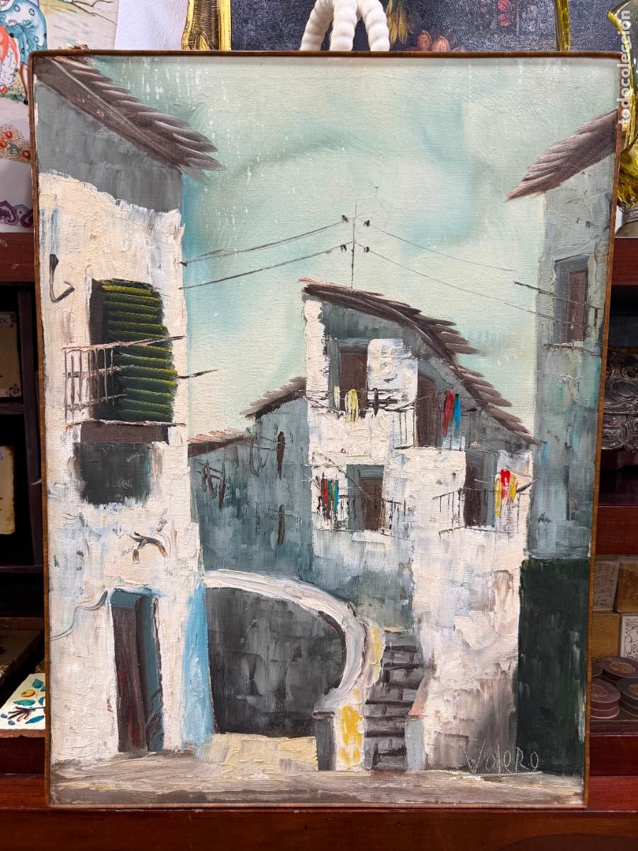 Arte: OLEO SOBRE LIENZO Y TECNICA ESPATULA PAISAJE PUEBLO BLANCO FIRMADO POR VOLERO - MEDIDA 63X48 CM