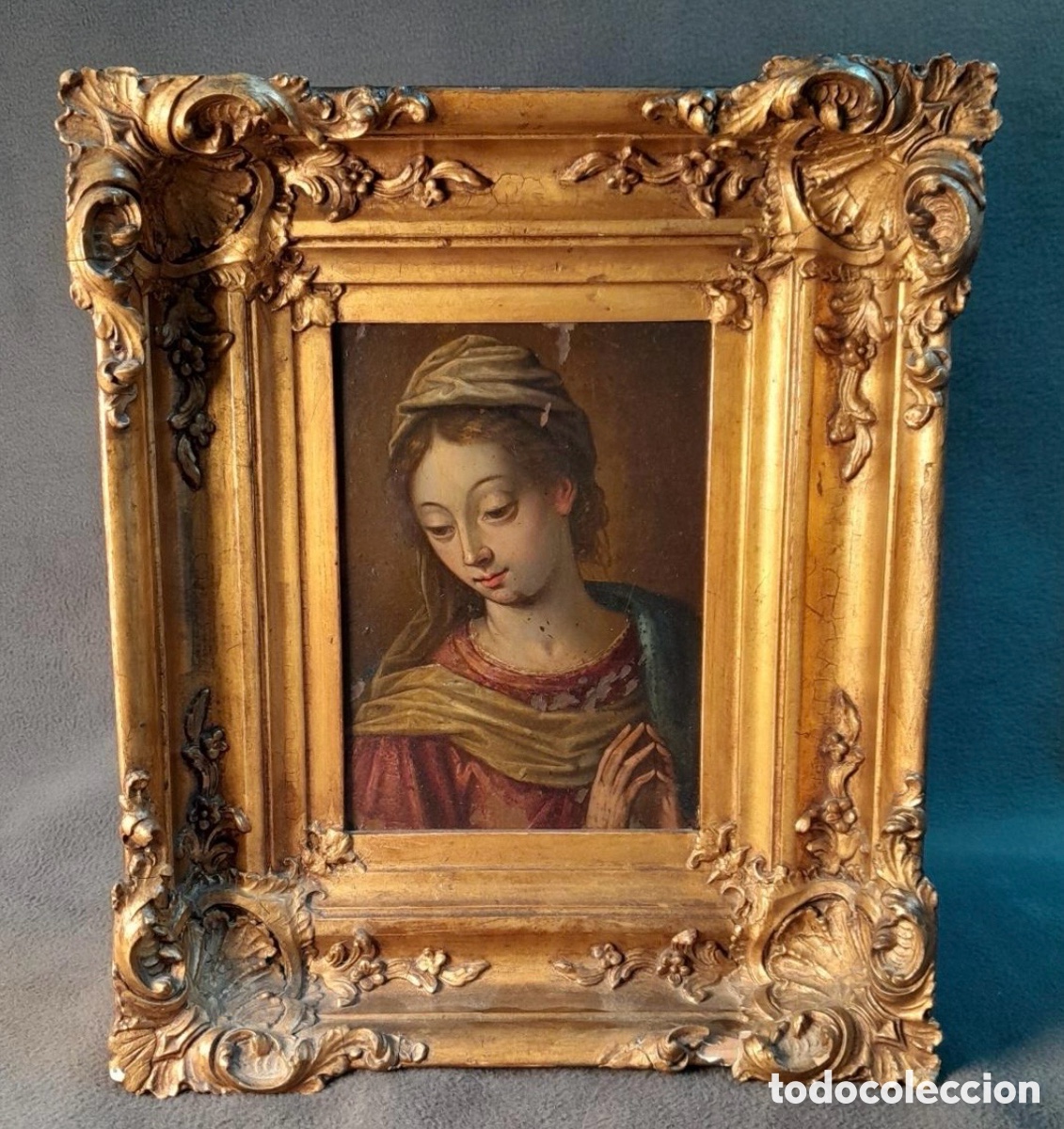 Arte: Antiguo cuadro pintado al &oacute;leo, sobre cobre, de la Virgen. S. XVIII