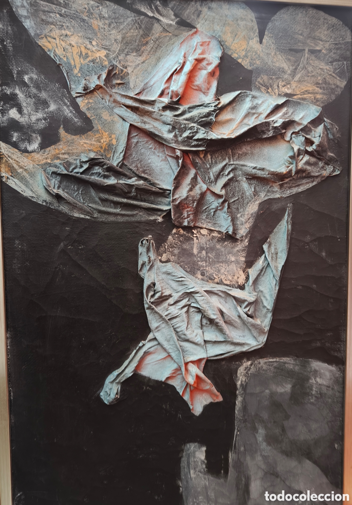 Arte: Eduardo Sanz &ndash; Formas en azul &ndash; T&eacute;cnica mixta sobre tela de saco