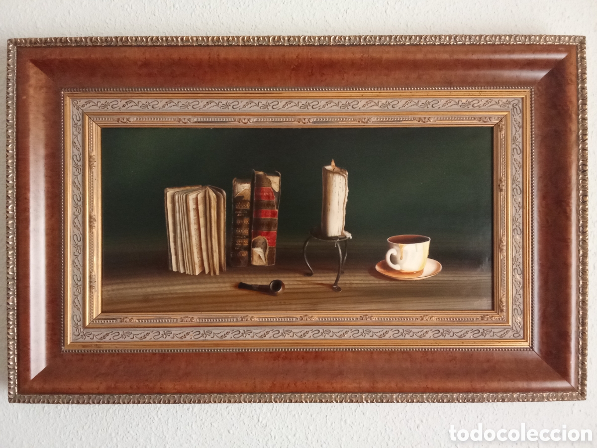 Arte: &Oacute;leo original de Jos&eacute; Garc&iacute;a Prieto / bodeg&oacute;n, naturaleza muerta, hiperrealismo, libros, cuadro