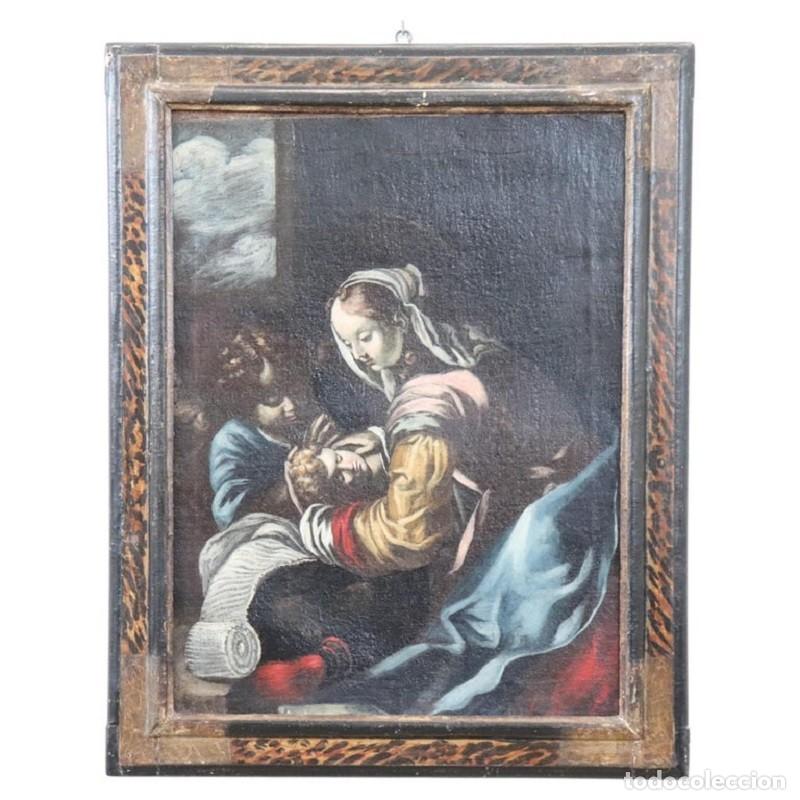 Arte: &Oacute;leo sobre lienzo, Virgen con el Ni&ntilde;o y &aacute;ngel, Italia, siglo XVII