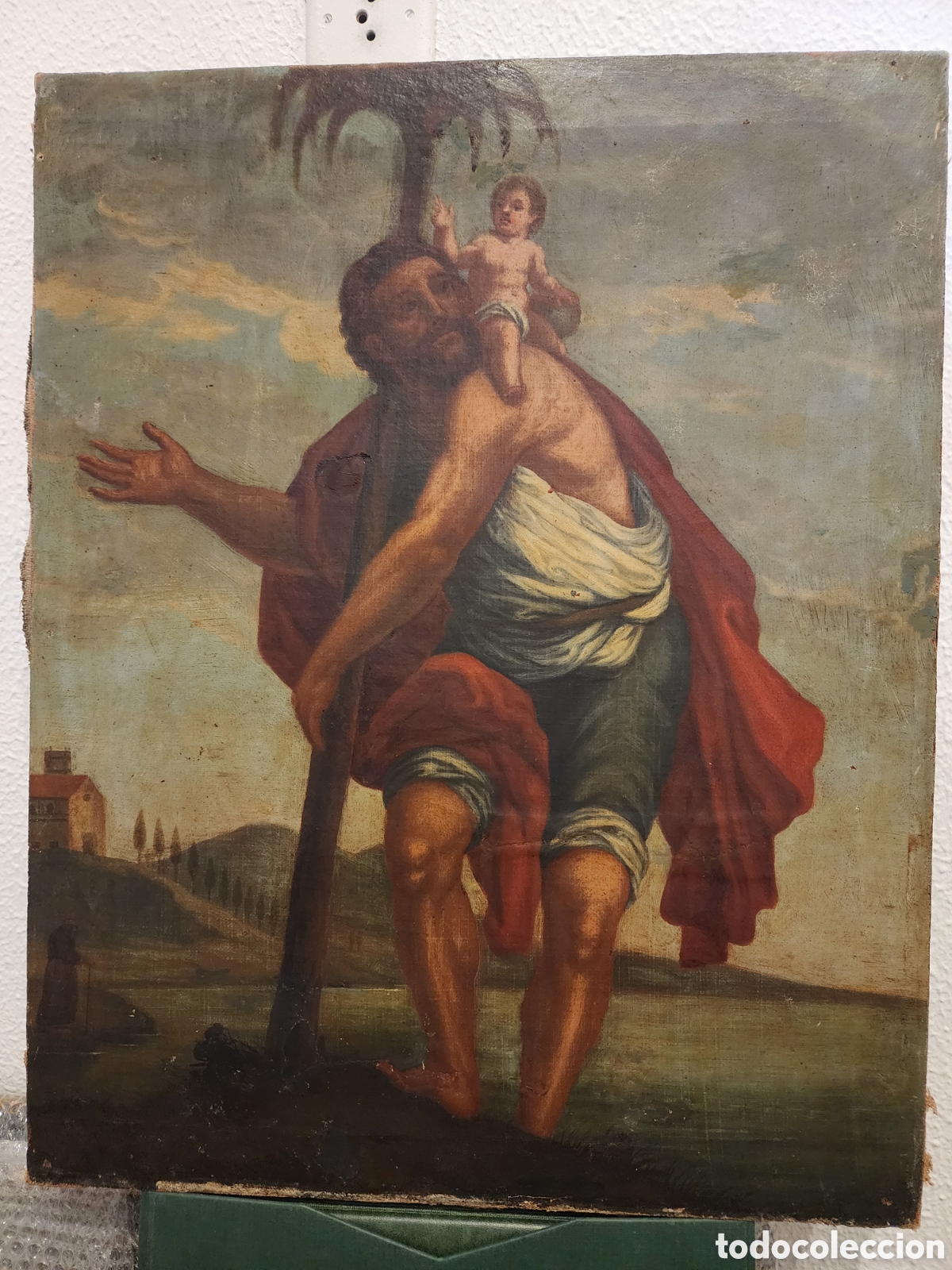 Arte: Cuadro San Cristobal. Antiguo oleo sobre lienzo