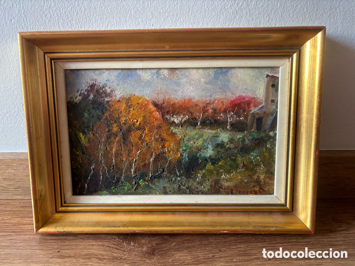 Arte: MANUEL ROIG I VERICAT, &oacute;leo sobre tabla, paisaje rural.