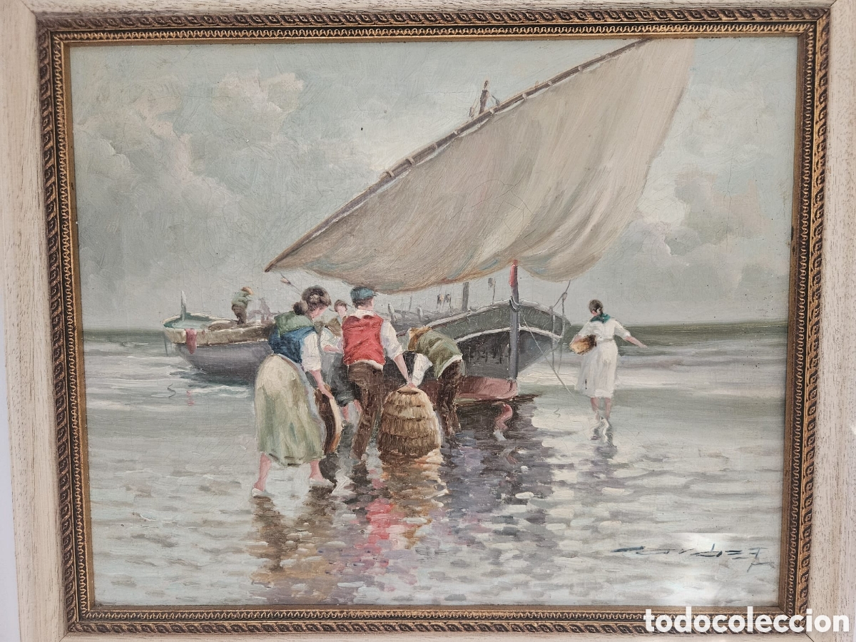 Arte: Juan Mart&iacute;nez Ar&aacute;ez (1924-2014). &rdquo;Marina&rdquo;. &Oacute;leo sobre lienzo. Firmado