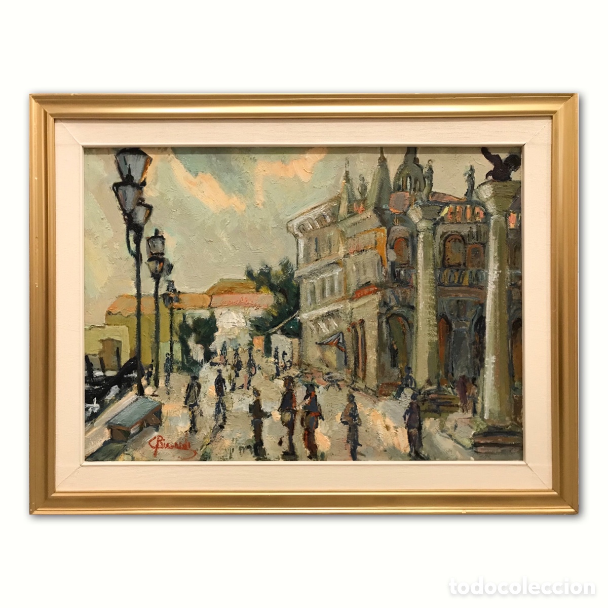 Arte: &ldquo;La Piazzetta di San Marco verso il Bacino, Venezia&rdquo; Scuola Italiana, a&ntilde;os 40-50 del S.XX, 85x65cm