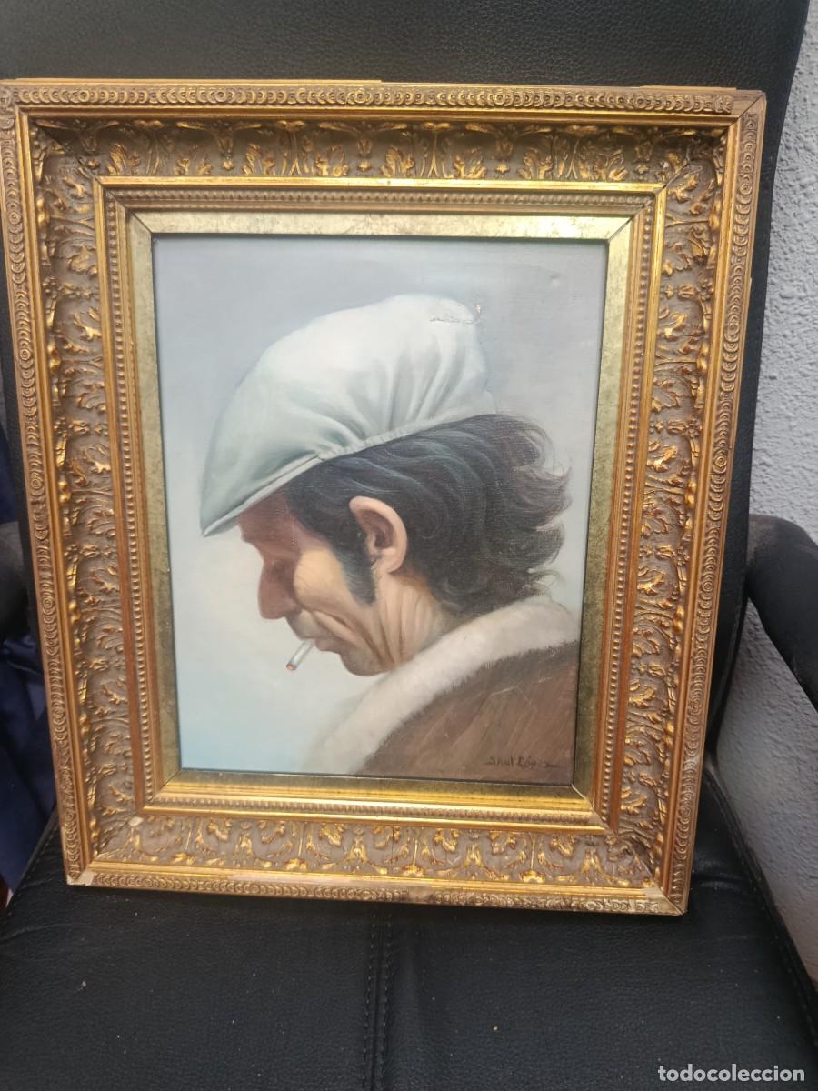 Arte: Precioso &oacute;leo sobre lienzo,firmado Javi L&oacute;pez .hombre de campo.a&ntilde;os 90