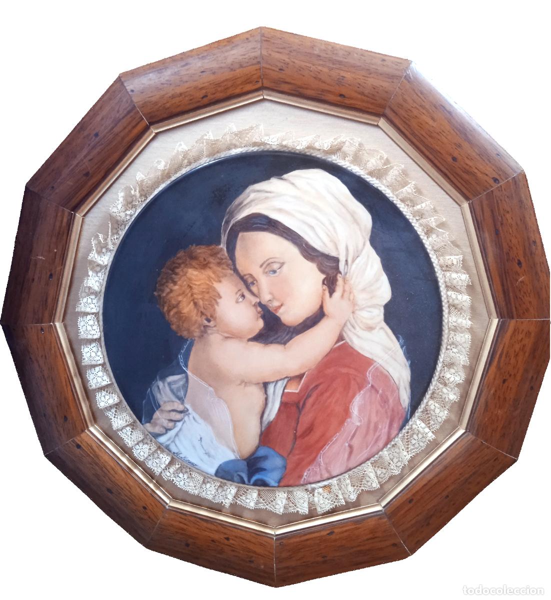 Arte: M. Moreno-Virgen con el Ni&ntilde;o-&Oacute;leo sobre porcelana