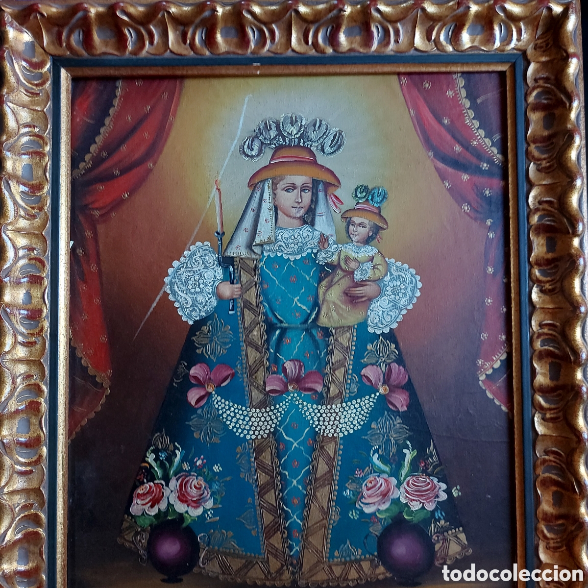 Arte: &rdquo;LA VIRGEN CON EL NI&Ntilde;O ESCUELA COLONIAL CUZQUE&Ntilde;A&rdquo; OLEO