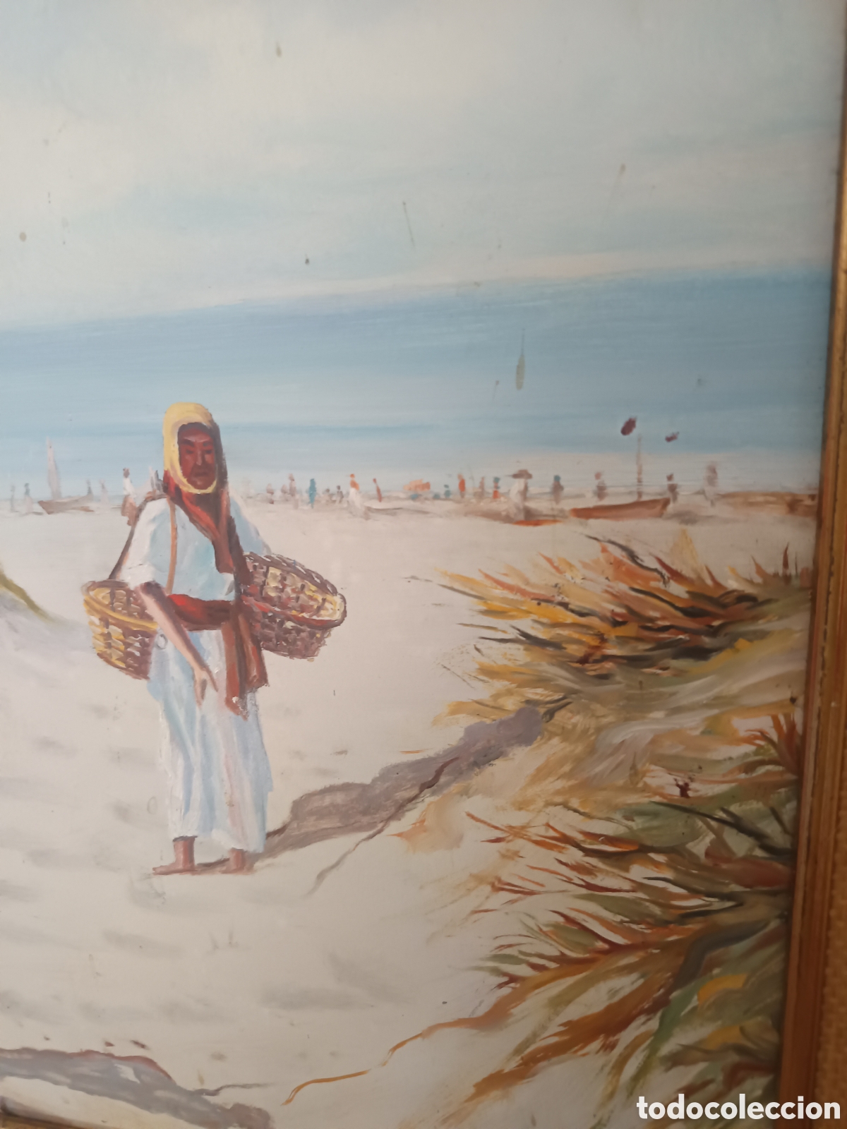 Arte: Bella pintura cuadro J.Navarro &aacute;rabe vendiendo en la playa