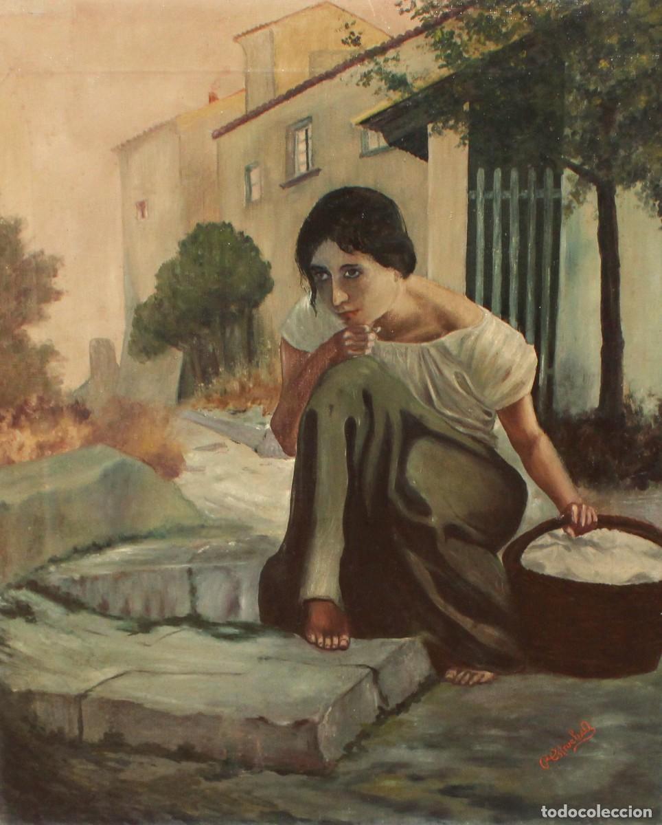 Arte: ESCUELA EUROPEA (XIX-XX) OLEO SOBRE TELA DE AUTOR DESCONOCIDO. LA LAVANDERA