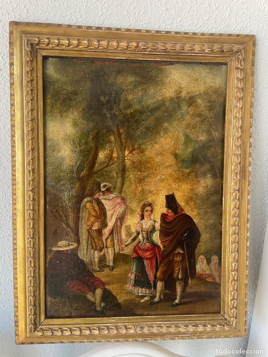 Arte: &Oacute;LEO S/LIENZO -ESCENA GOYESCA-. MARCO DE &Eacute;POCA. DIMENSIONES.- 97X76 CMS. ESCUELA DE GOY