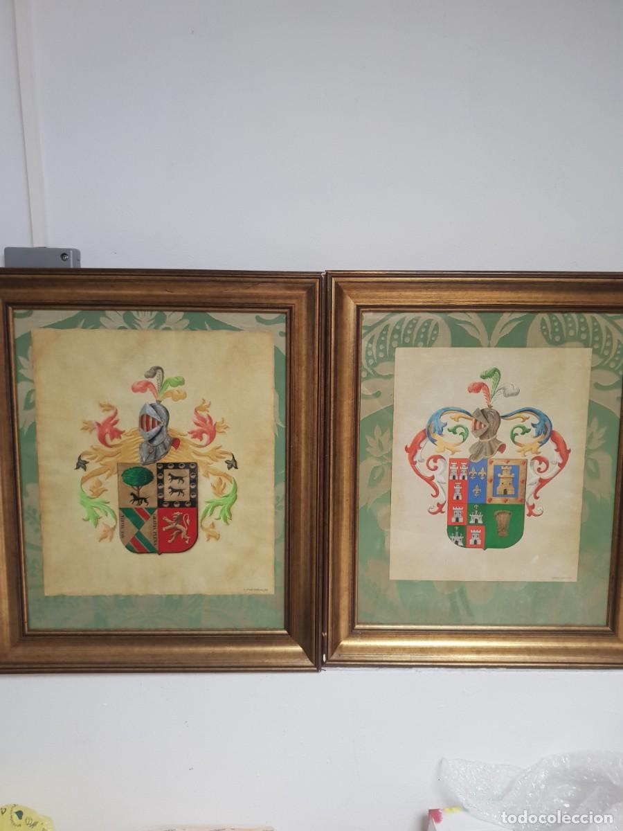 Arte: Escudos heraldicos pintados a mano por victoriano Lopez doriga familia muy importante en santander