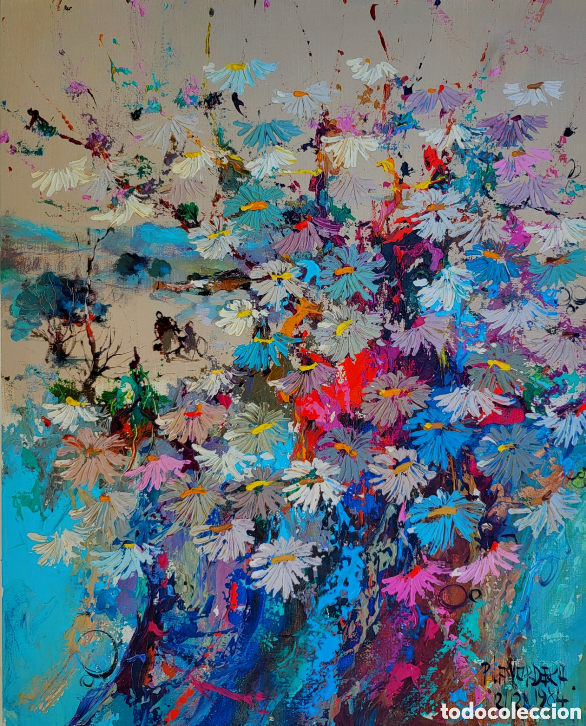 Arte: Pino La Vardera (Palermo 1932) preciosa y magnifica pintura colorista de flores, firmada.
