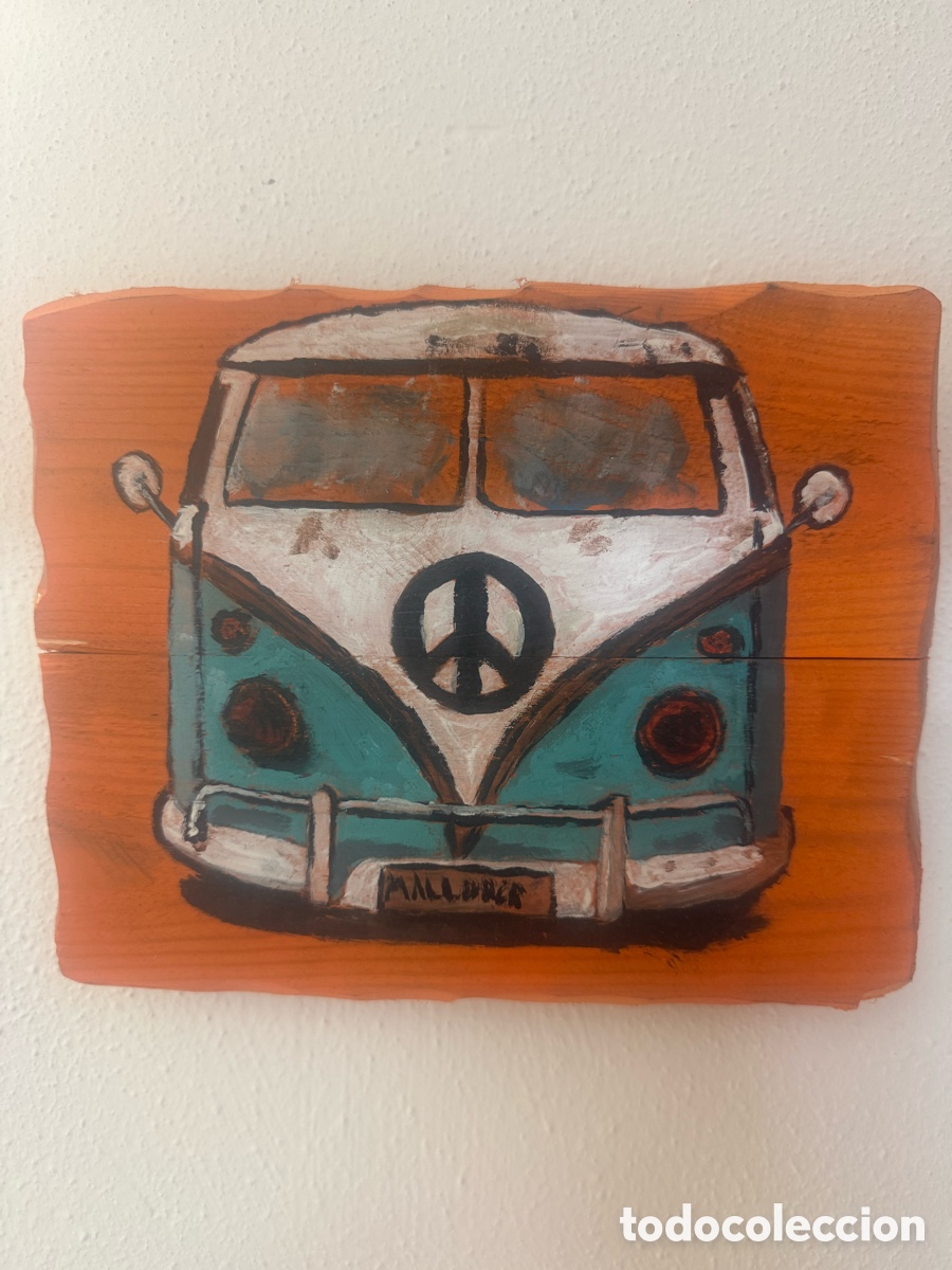 Arte: &rdquo;Cuadro artesanal furgoneta hippie estilo vintage - Madera natural - Mallorca&rdquo;