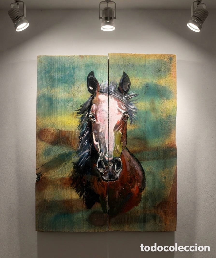 Arte: Cuadro artesanal - Cabeza de caballo - Pintado a mano sobre madera