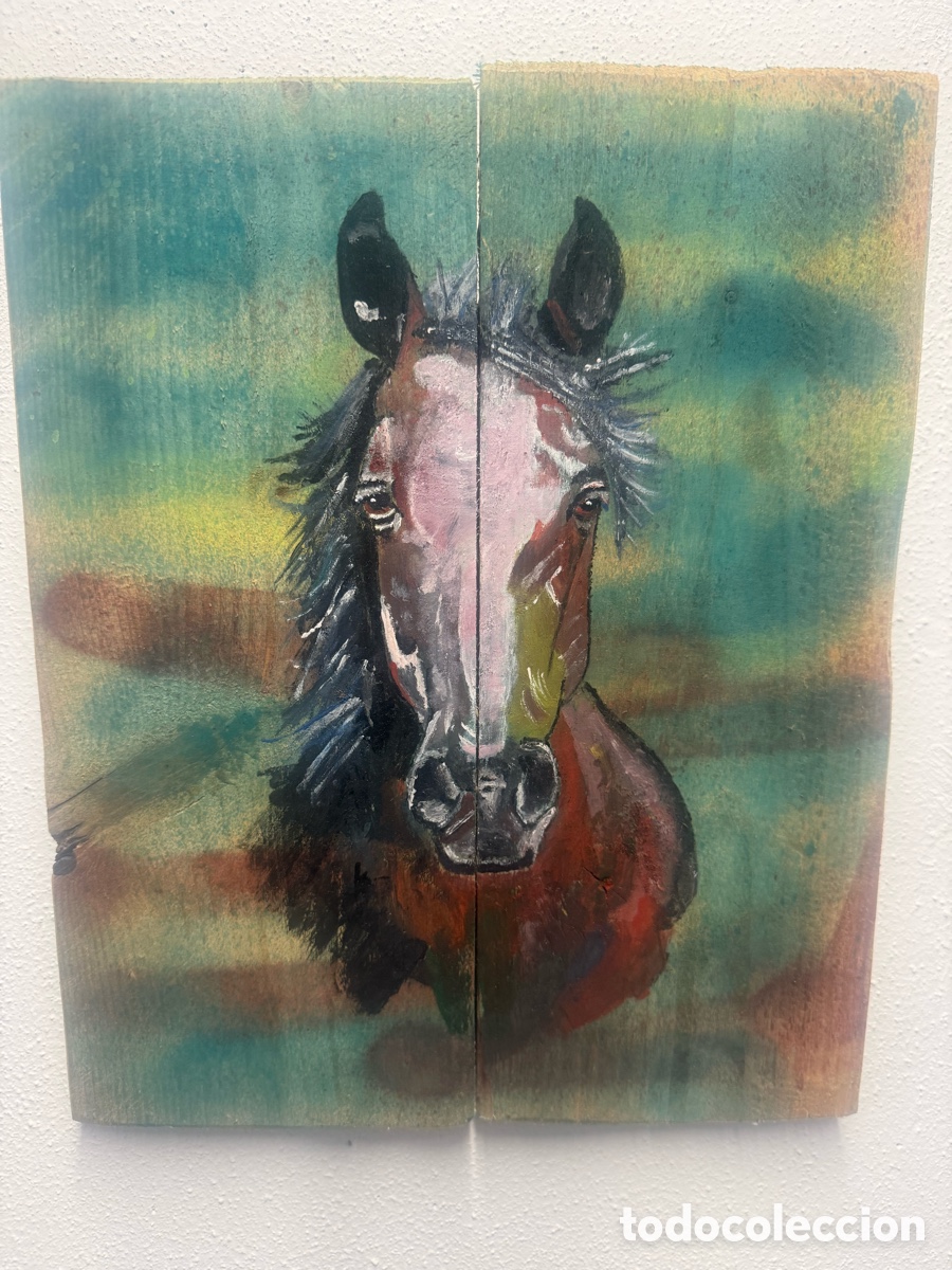 Arte: Cuadro artesanal - Cabeza de caballo - Pintado a mano sobre madera