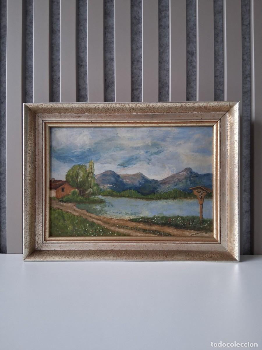 Arte: Cuadro al oleo Escuela Alemana Paisaje Monta&ntilde;oso sobre el rio