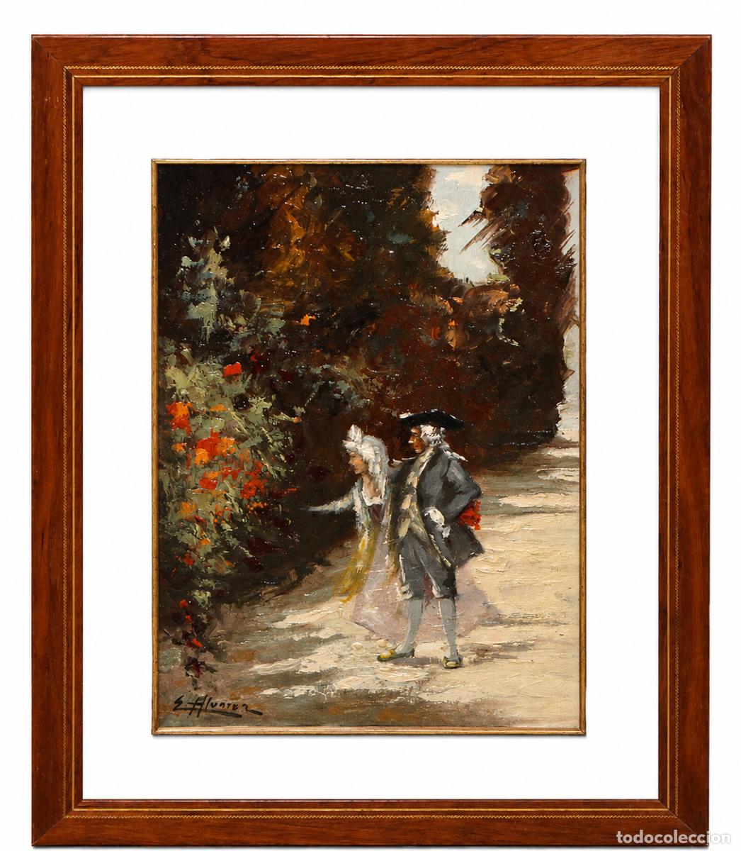 Arte: EMILIO ALVAREZ DIAZ (Buenos Aires, 1879 - Madrid, 1952) OLEO SOBRE PANEL. PAREJA GALANTE