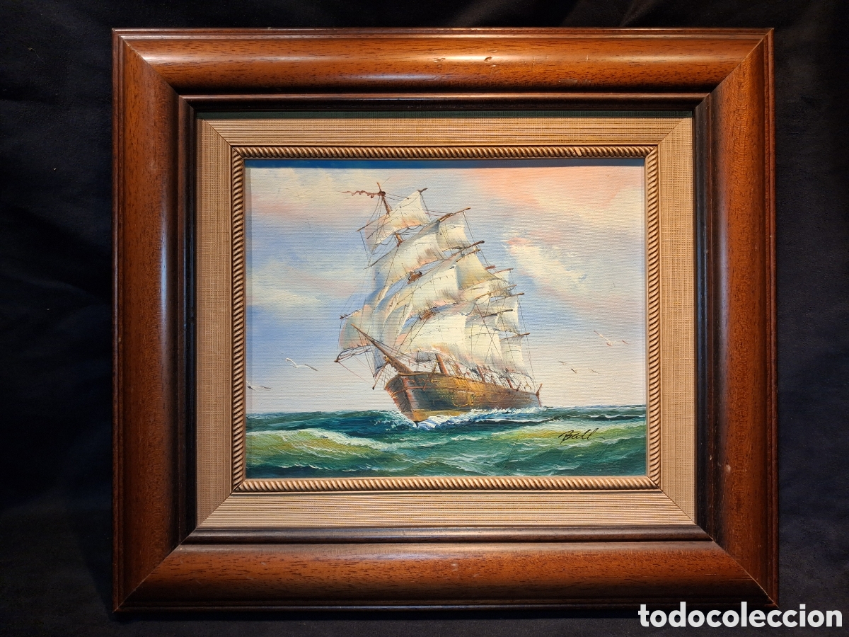 Arte: &Oacute;LEO SOBRE LIENZO ENMARCADO. VELERO CLIPPER. FIRMADO BALL. 40 X 35,5 CM