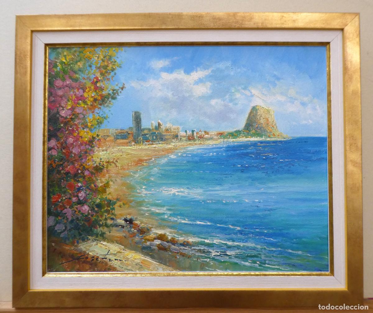 Kunst: Oleo con marco del pintor alicantino Jos&eacute; Ferri,vista de Calpe, mide 41X33 cm