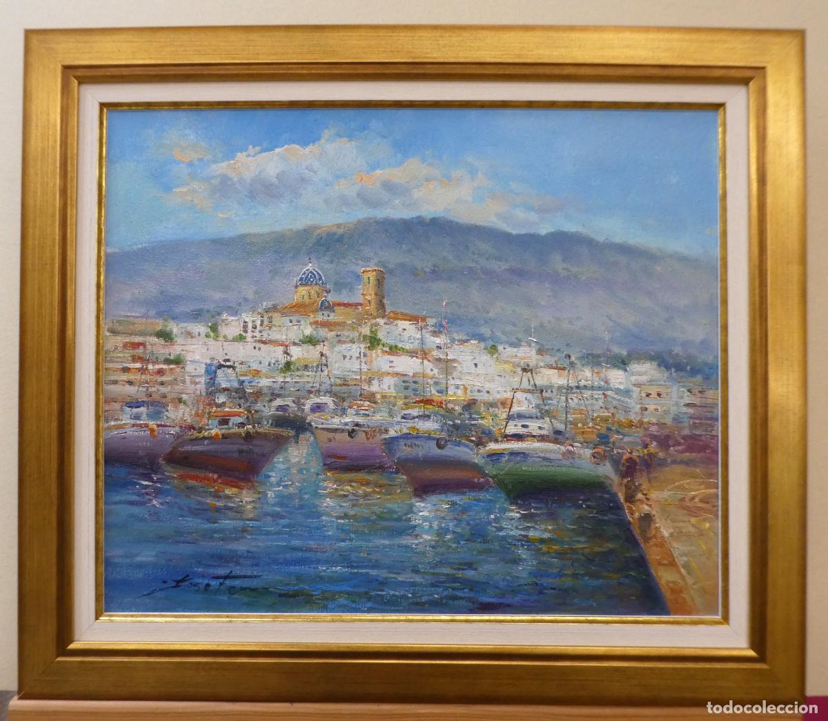 Arte: Oleo con marco del pintor alicantino Jos&eacute; Ferri,vista de una calle de Altea, mide 46X38 cm