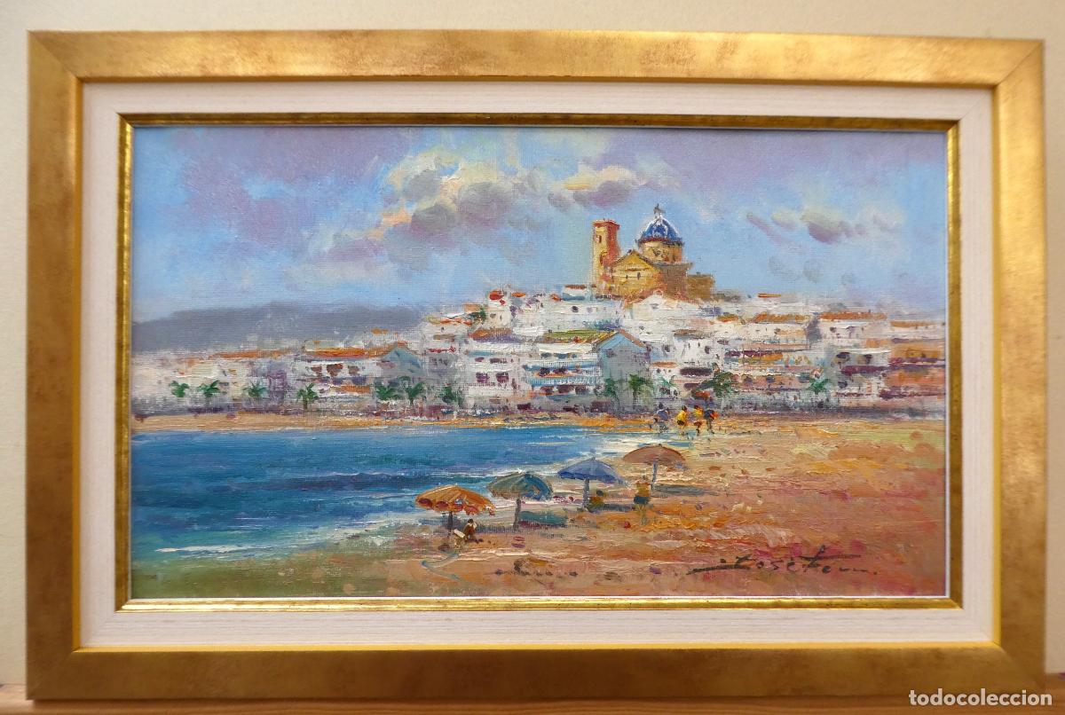 Arte: Oleo con marco del pintor alicantino Jos&eacute; Ferri,vista de Altea, mide 41X24 cm