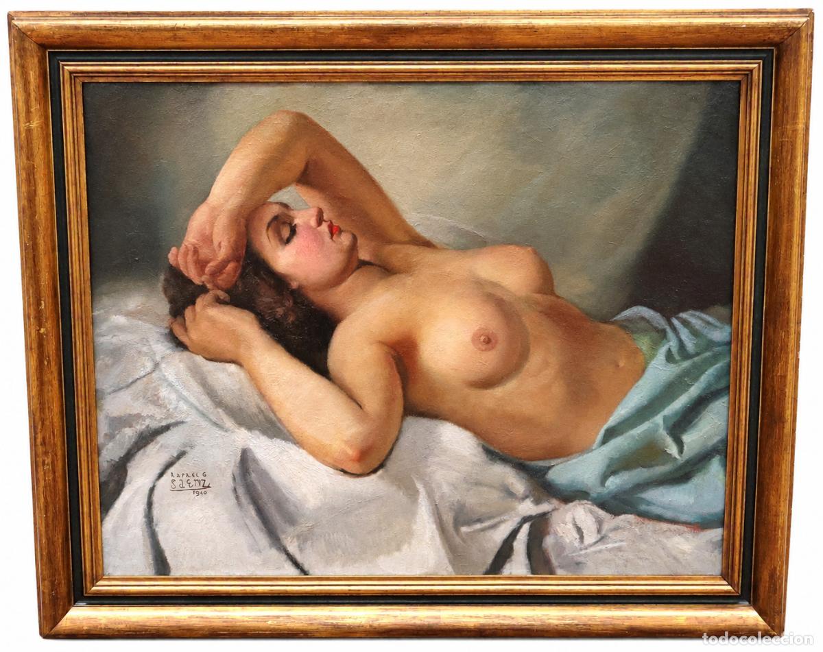 Arte: RAFAEL GONZALEZ SAENZ (Huelva, 1903 - 1962) OLEO SOBRE TELA DEL A&Ntilde;O 1940. DESNUDO FEMENINO
