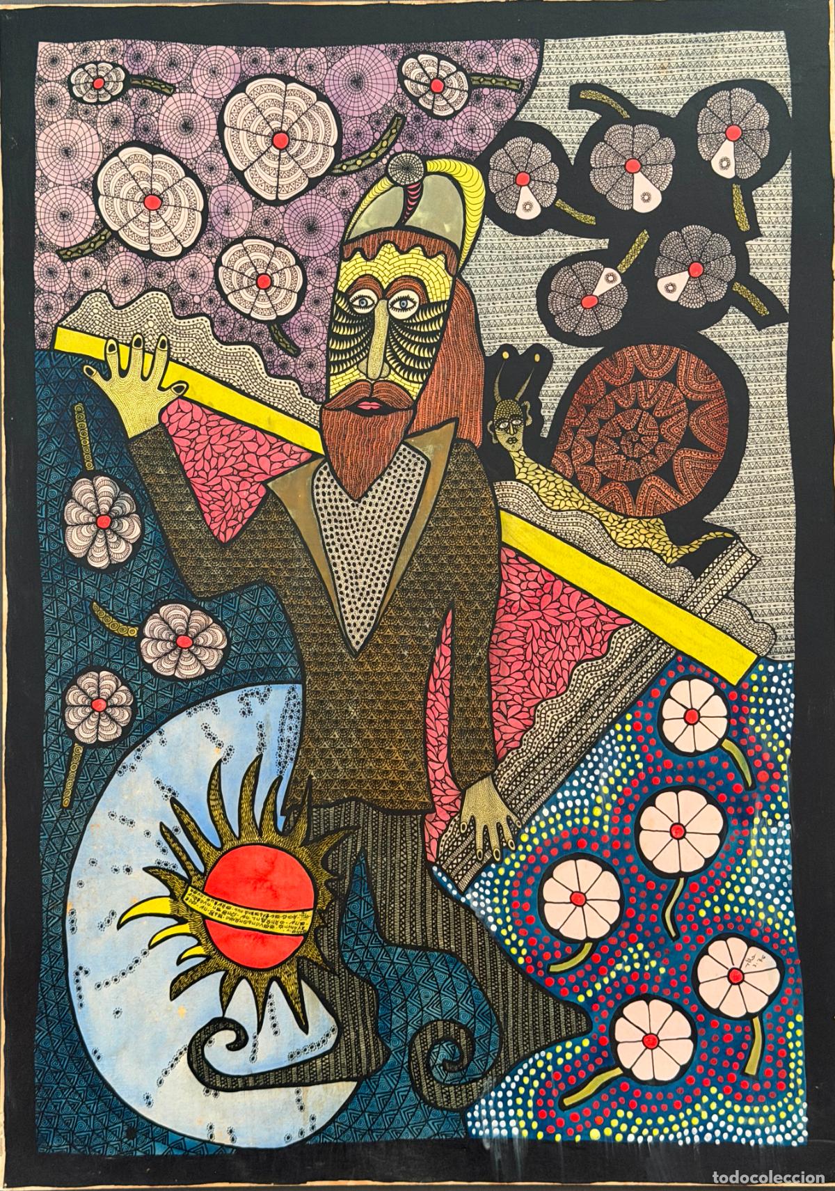 Arte: Acr&iacute;lico firmado y fechado en 1976 , pintor de Hait&iacute; , posible Saint-Soleil . R 777