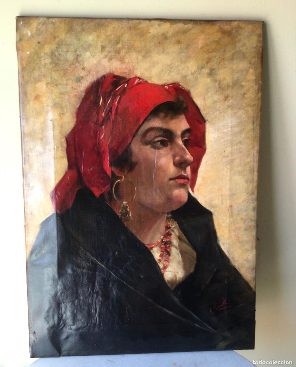Arte: ANTIGUO OLEO SOBRE LIENZO, RETRATO ESPA&Ntilde;OL DE DAMA -FIRMADO CANT&Oacute; SIGLO 19