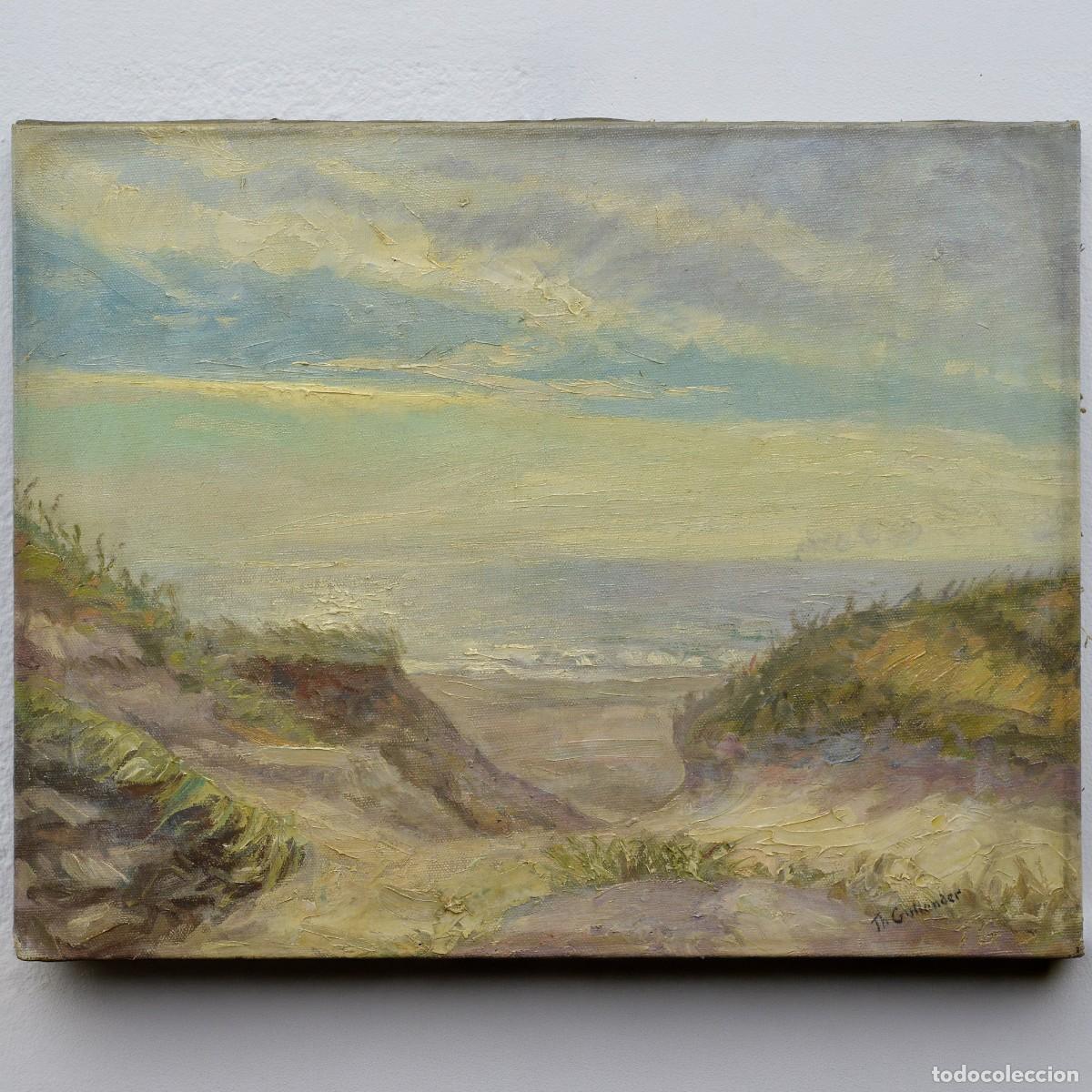 Arte: Early 20th Century Scandinavian Sunny Coastal Sand Dunes Oil Canvas Signed