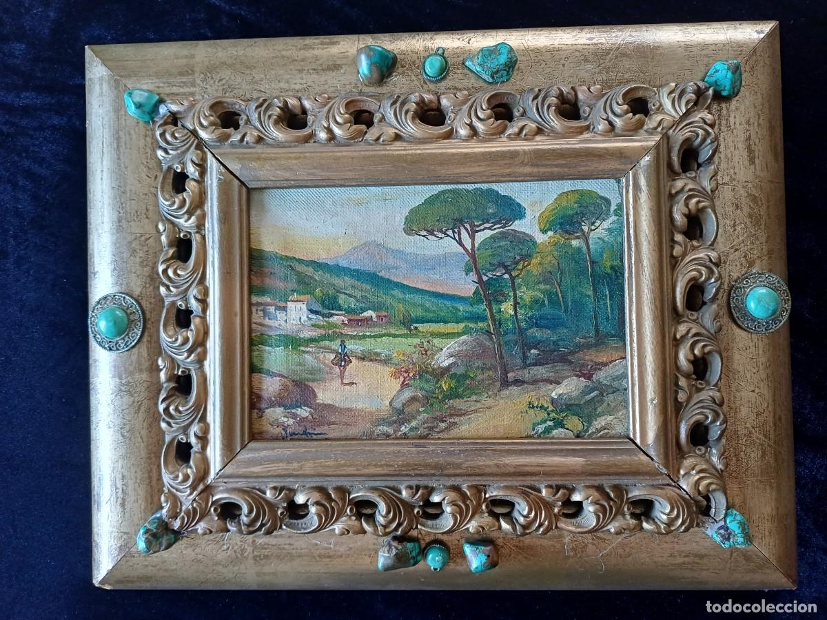 Arte: &Oacute;leo sobre lienzo Jos&eacute; Mar&iacute;a Jardines - Paisaje Rural con Jinete - Firmado