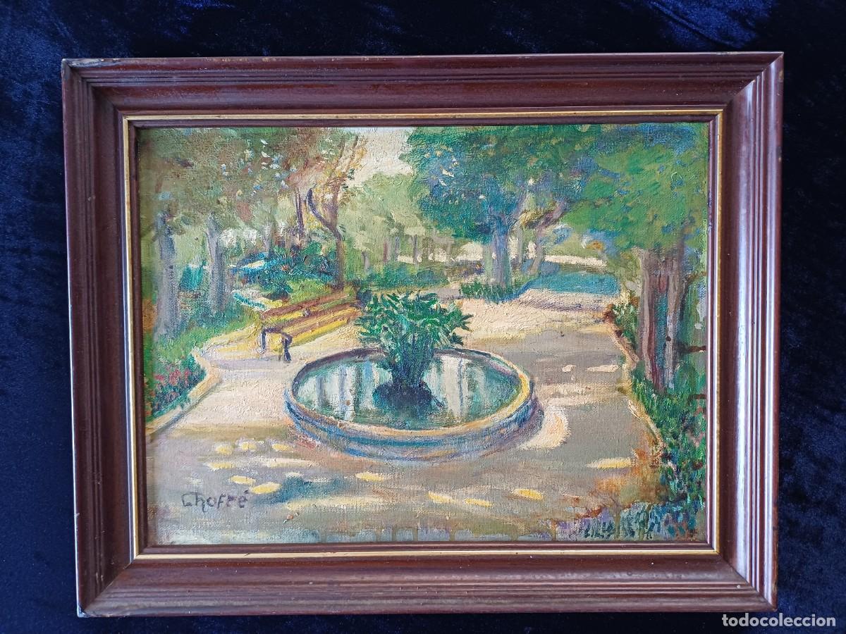 Arte: &rdquo;&Oacute;leo Luminista Jos&eacute; Chofr&eacute; - Escena de Jard&iacute;n con Fuente - Firmado y Numerado