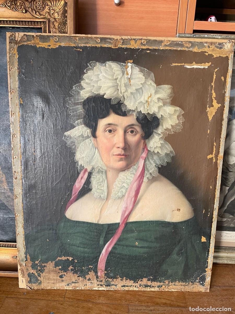 Arte: Retrato de dama per&iacute;odo Biedermeier, &oacute;leo sobre lienzo para restaurar