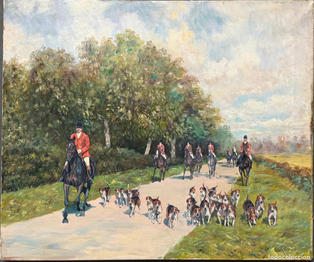 Arte: T. Lynch &oacute;leo lienzo , escena de caza del zorro , Irlanda , Dubl&iacute;n , 1970s.