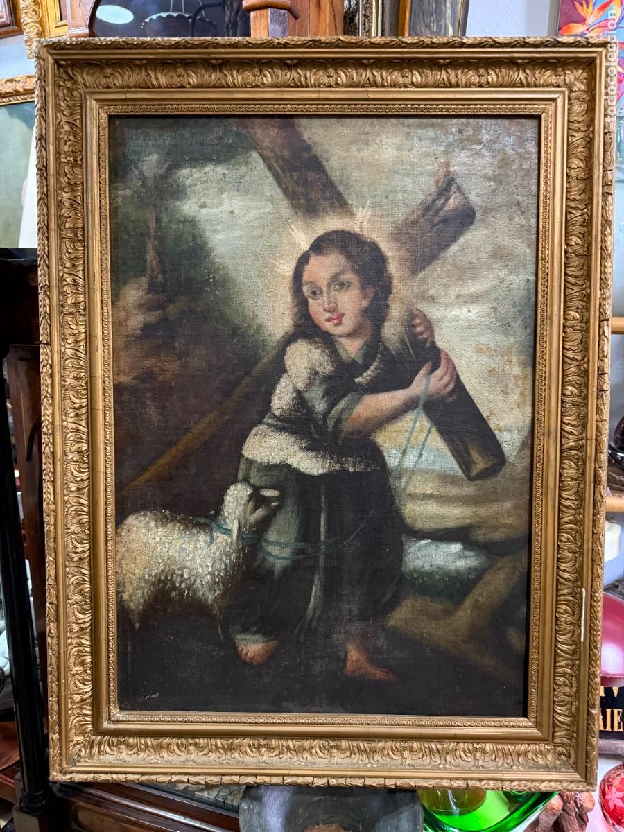 Arte: OLEO SOBRE LIENZO PASTORCITO DIVINO SIGLO XIX - MEDIDA MARCO 77X57 CM - RELIGIOSO