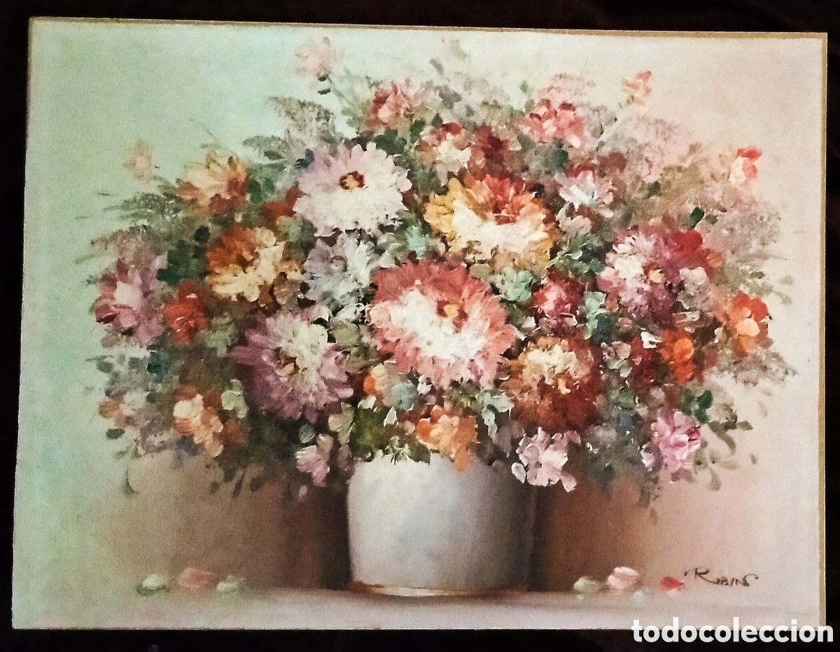 Arte: &Oacute;LEO s. LIENZO p. a T&Aacute;BLEX / (IMPRESIONISMO). * JARR&Oacute;N CON FLORES *. FDO.: ROBIN