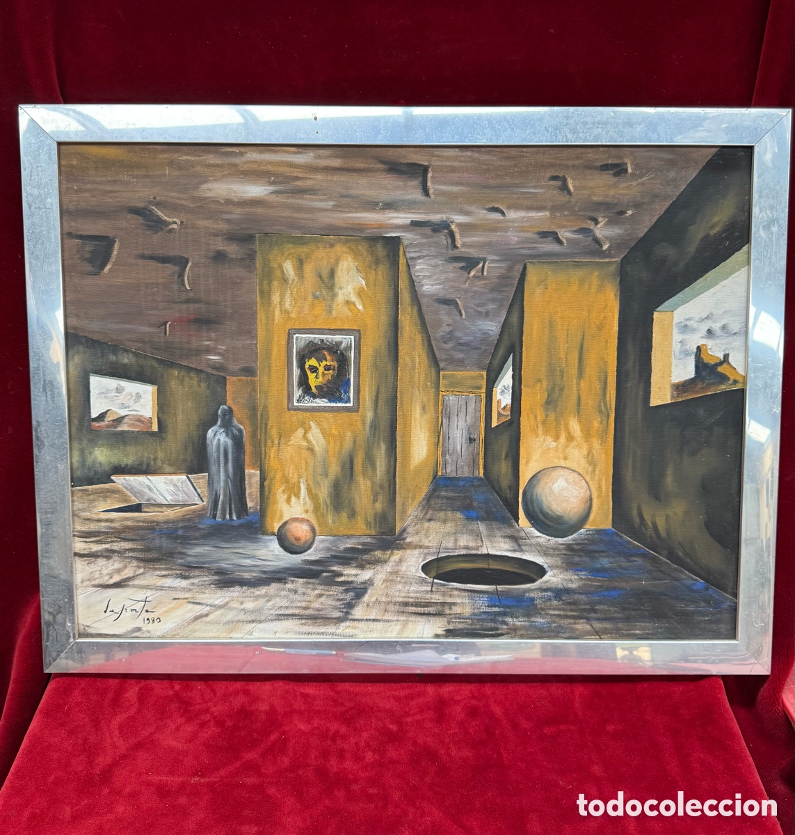 Arte: Antiguo cuadro estilo surrealista oleo sobre lienzo!