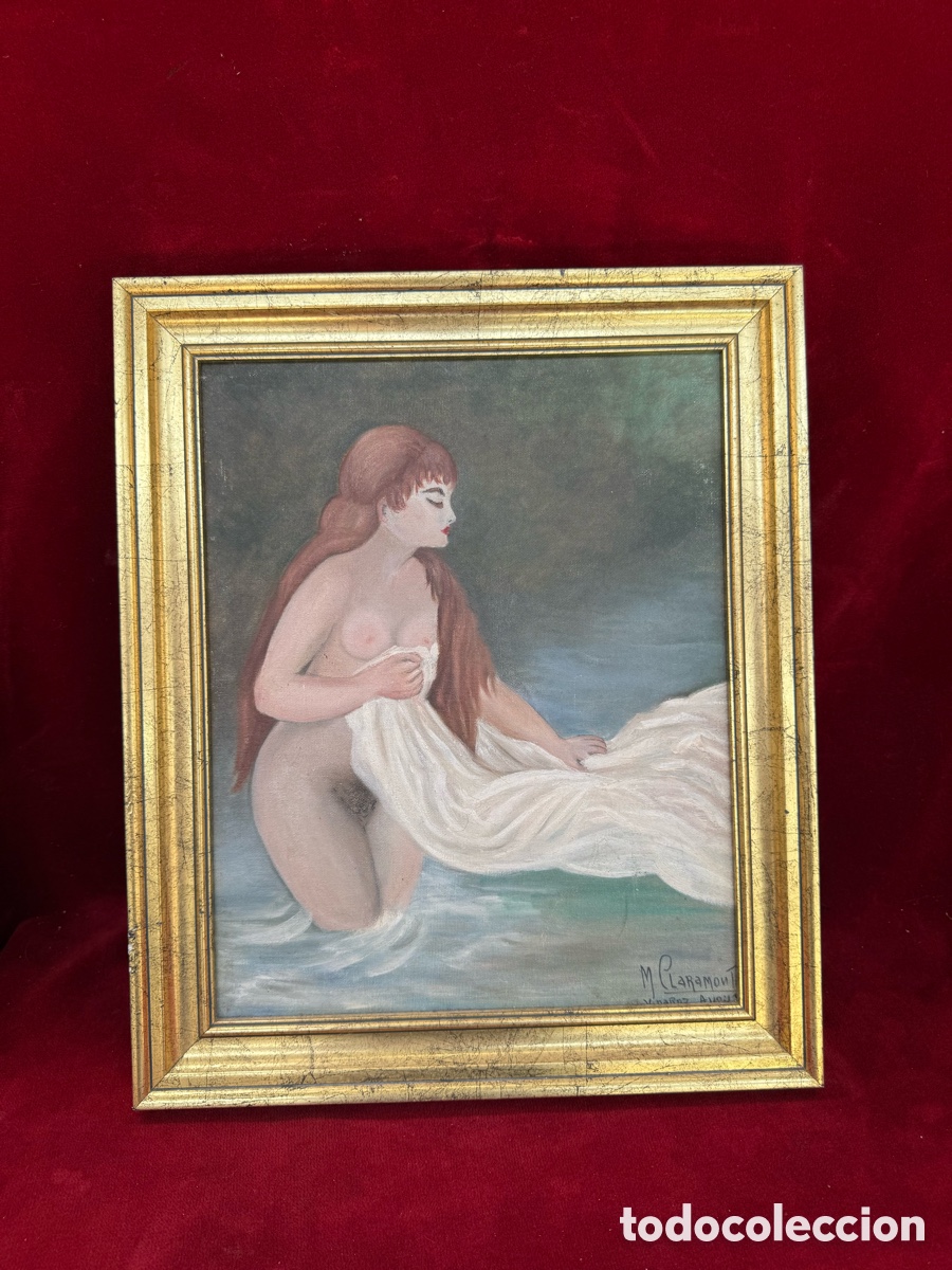Arte: Antiguo cuadro,desnudo,Oleo de M.Claramont!