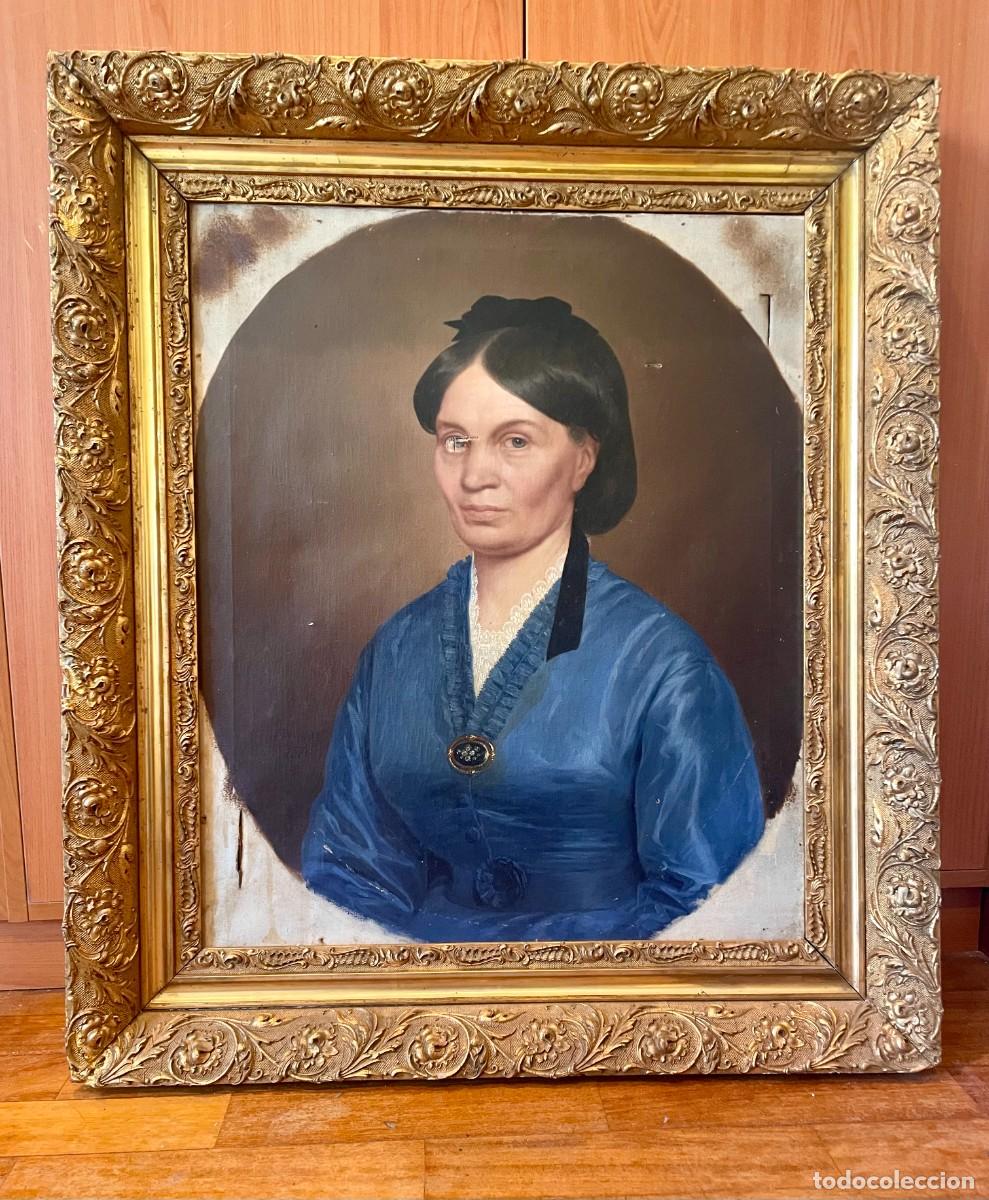 Art: Gran retrato de dama en azul, 1871. &Oacute;leo sobre lienzo con marco dorado