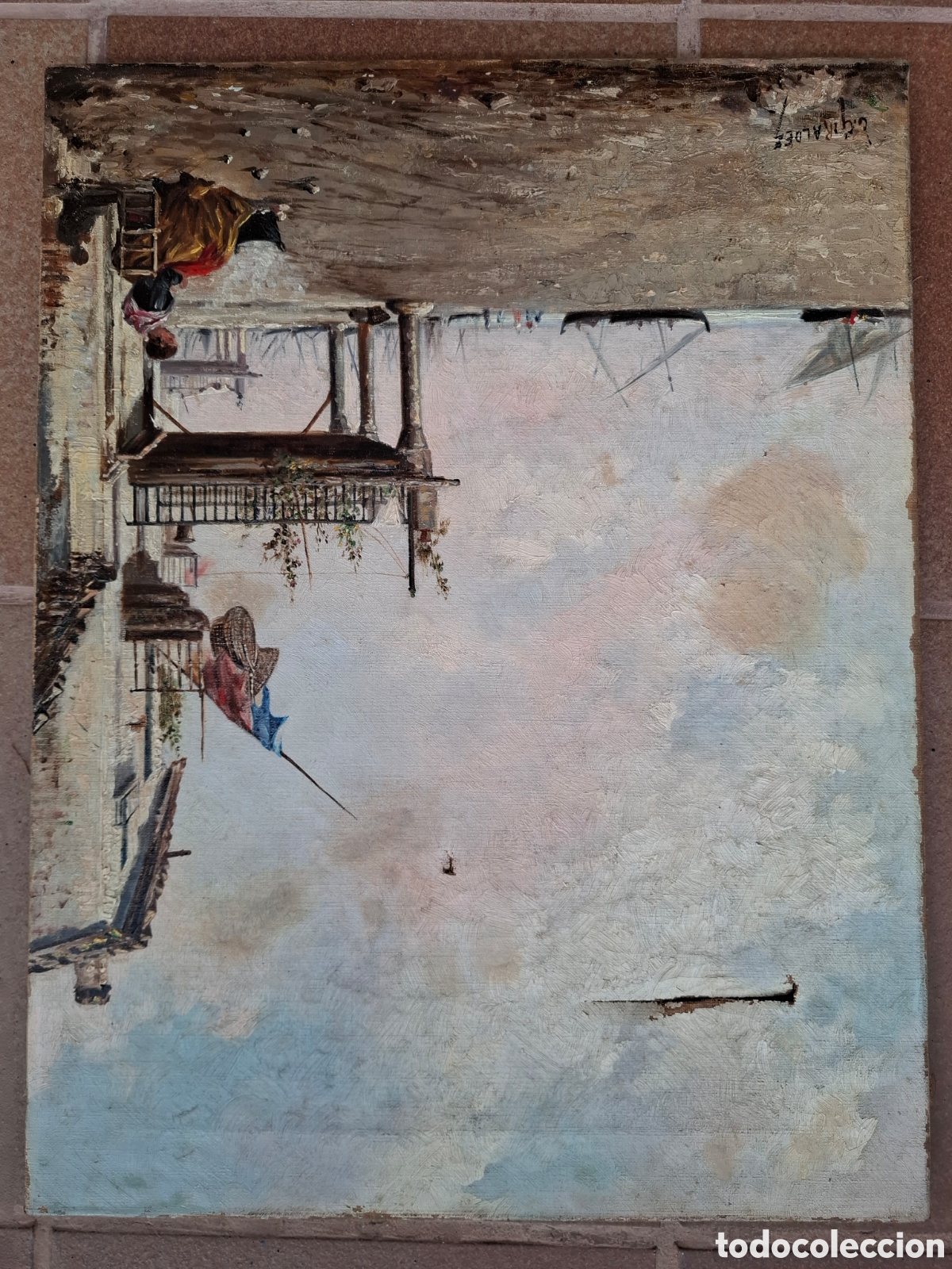 Arte: PINTURA ANDALUZA SIGLO XIX OLEO SOBRE TELA PLAYAS DE CADIZ DEL PINTOR GIRALDEZ A RESTAURAR