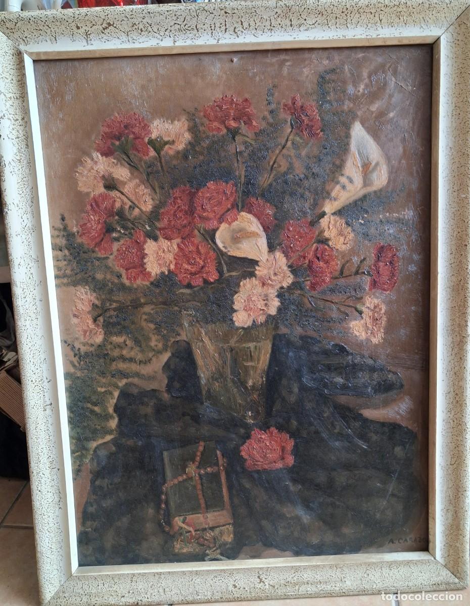 Arte: A.Carazo Florero y libro oleo sobre tablex
