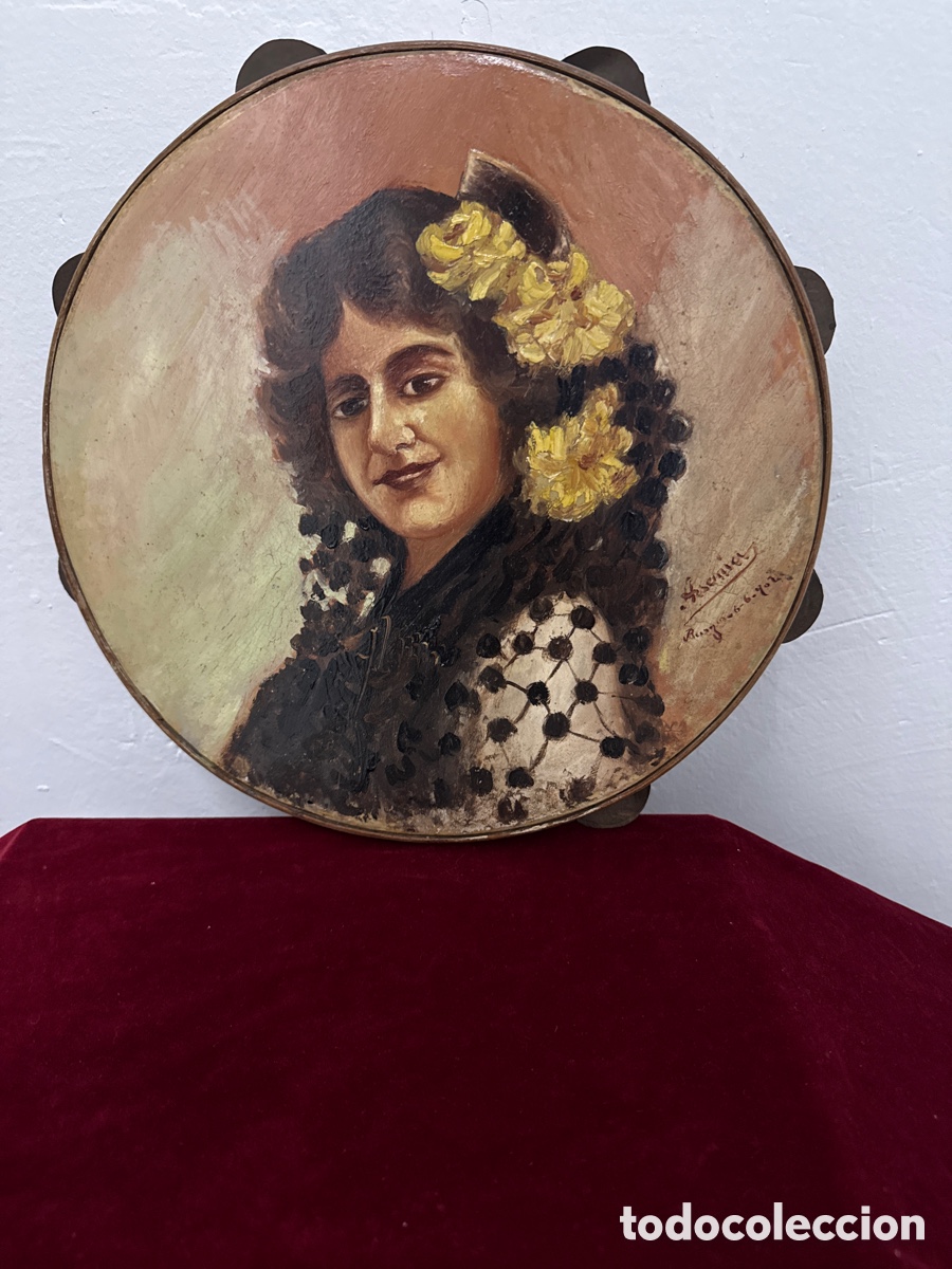 Arte: Excepcional &oacute;leo pandereta &ldquo;Manola Goyesca&rdquo;firmado y sellado 6-6-902