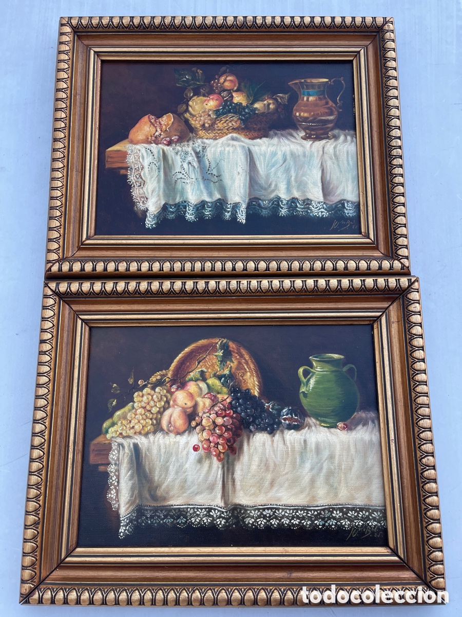 Arte: Pareja de cuadros bodegones al oleo