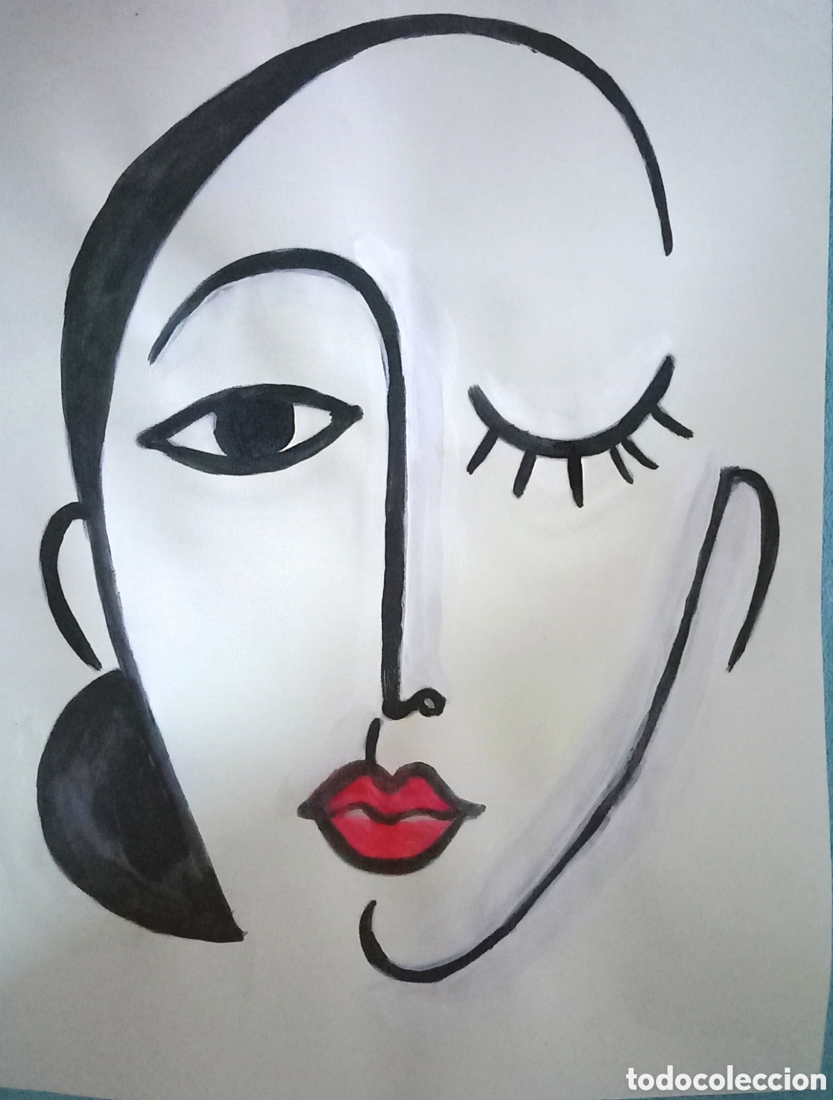 Arte: Interpretaci&oacute;n pintura dibujo (t&eacute;cnica mixta) de Picasso (5)acuarela y acr&iacute;lico sobre papel 30,5cm..