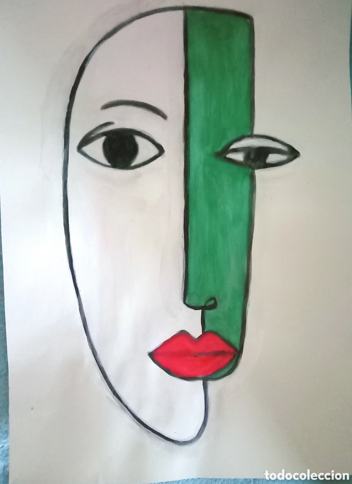 Arte: Interpretaci&oacute;n pintura dibujo (t&eacute;cnica mixta) de Picasso (6)acuarela y acr&iacute;lico sobre papel 30,5cm..