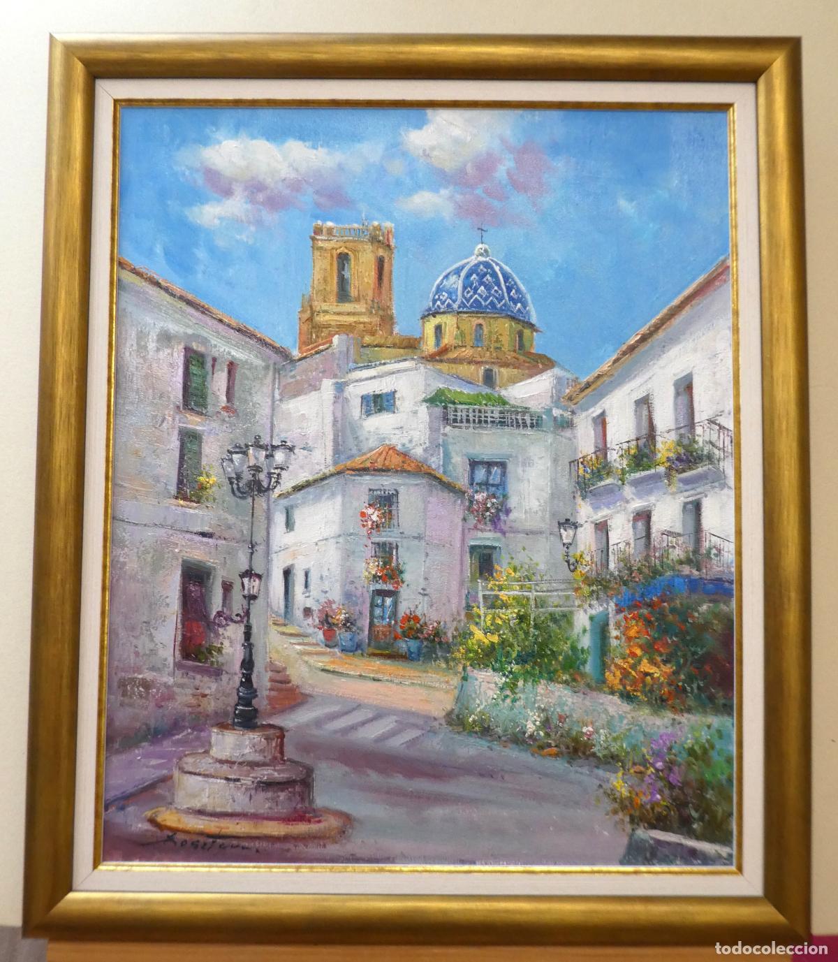 Arte: Oleo con marco del pintor alicantino Jos&eacute; Ferri,vista de Altea, mide 61X50 cm y 72X61 cm con marco