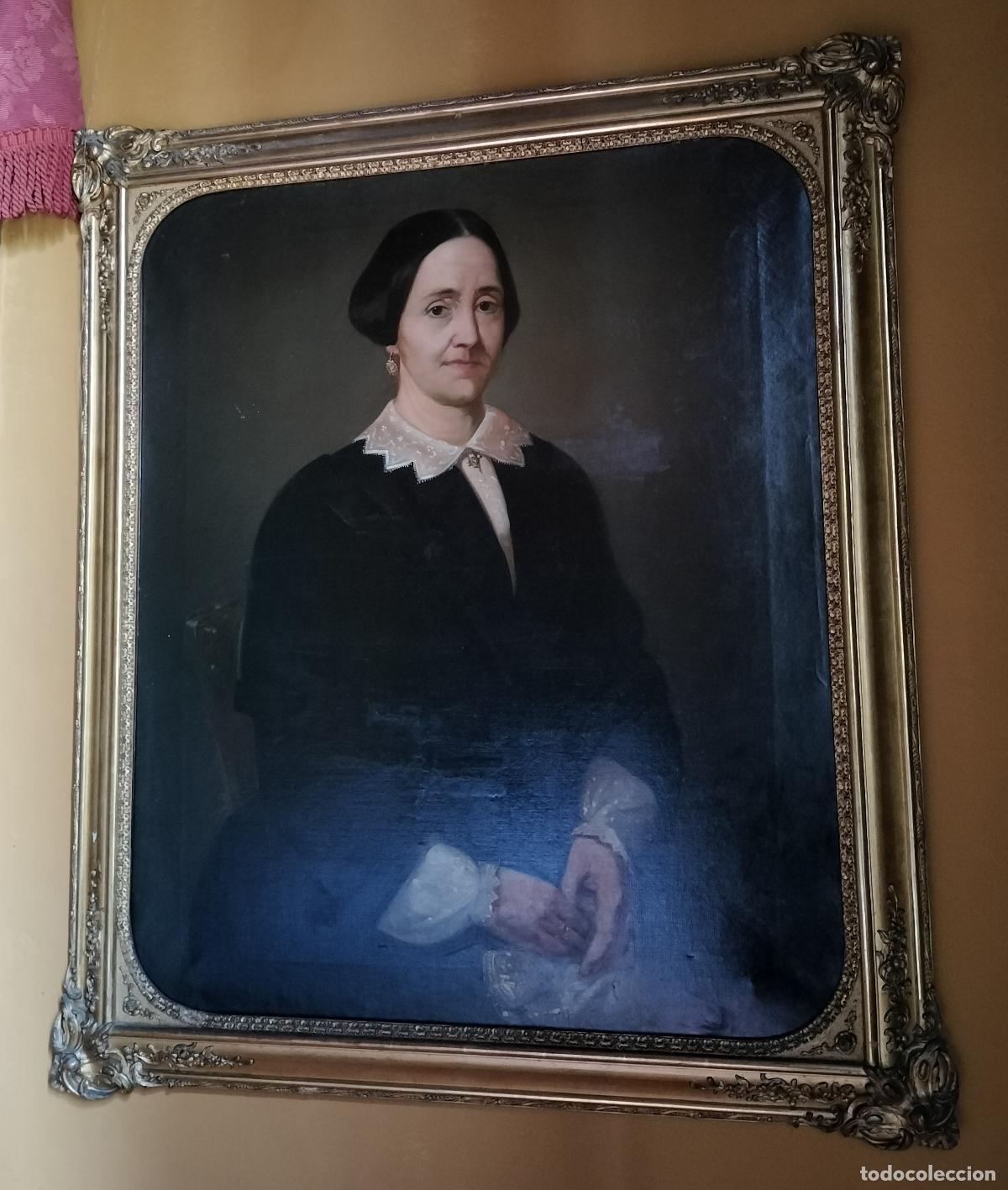 Arte: ANTIGUO RETRATO BURGU&Eacute;S DE DAMA CON VESTIDO NEGRO. AN&Oacute;NIMO. &Oacute;LEO SOBRE LIENZO. ESPA&Ntilde;A. XIX.