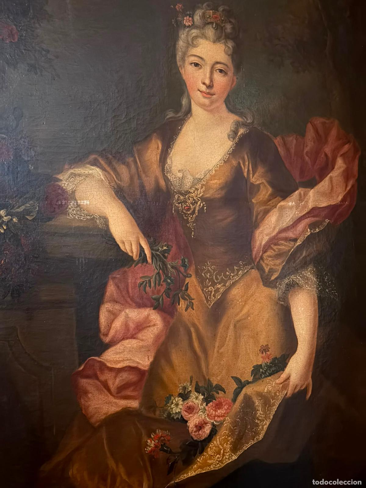 Arte: GRAN RETRATO DE DAMA CON VESTIDO FRANC&Eacute;S DE CORTE. AN&Oacute;NIMO. &Oacute;LEO SOBRE LIENZO. FRANCIA. XVIII-XIX