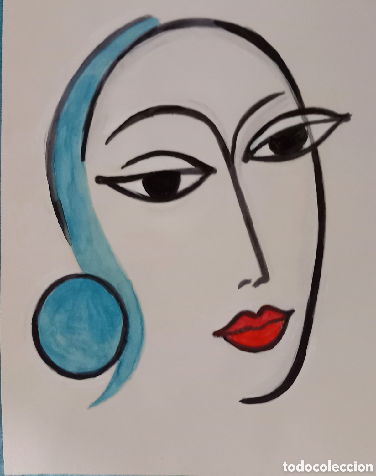 Arte: Interpretaci&oacute;n pintura dibujo (t&eacute;cnica mixta) de Picasso (7)acuarela y acr&iacute;lico sobre papel 30,5cm..